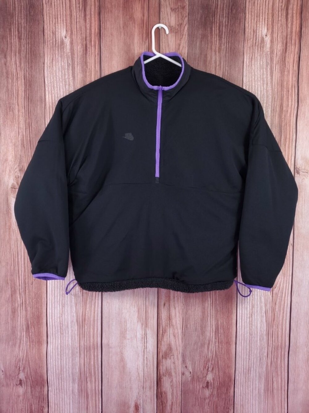 Nike Mens XL Club Fleece Anorak 1/2 Zip Pullover Jacket Black Purple DQ4880-010 - Picture 3 of 15